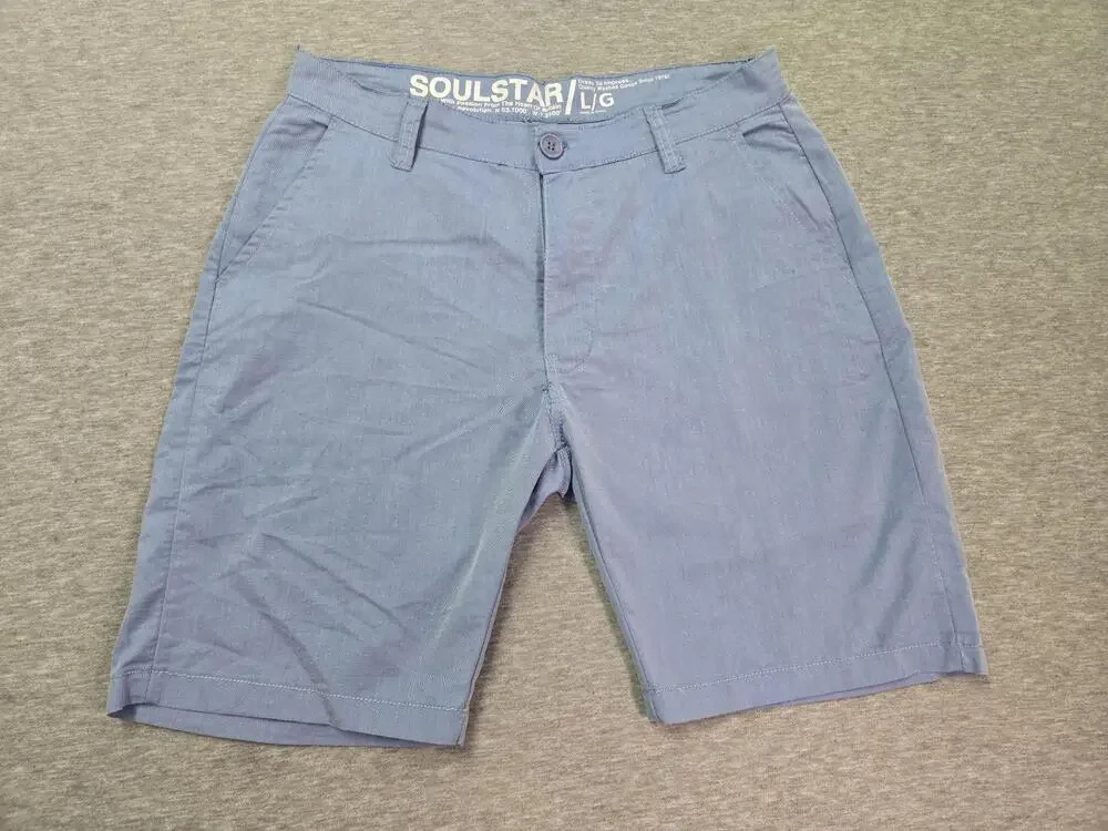 Soul Star Shorts Mens 36 Blue Chambray Chino Casual Summer Cotton Pockets